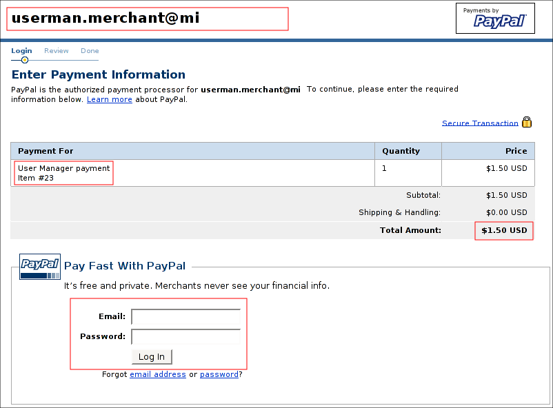 PayPal Payment form