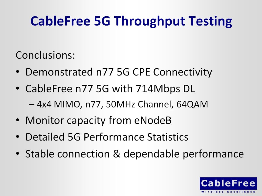 CableFree 5G-SA n77 Base Station gNodeB to CPE Test