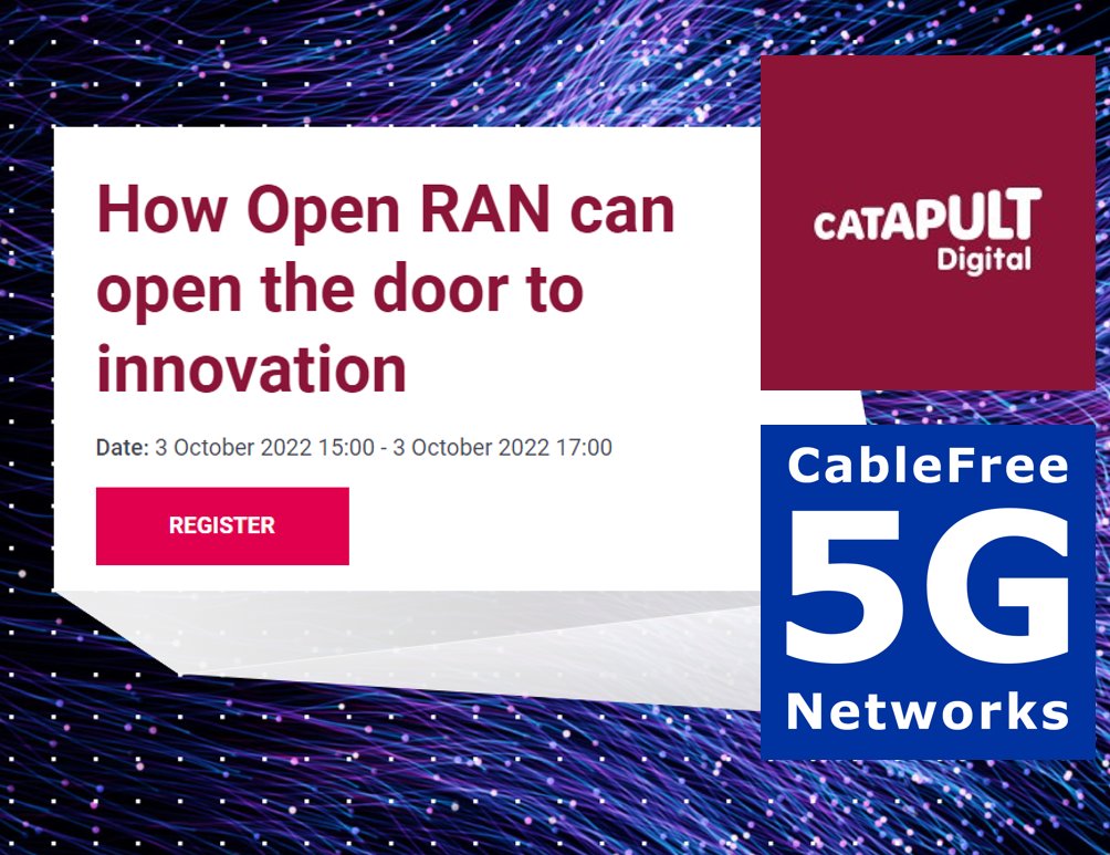 CableFree included in Digital Catapult webinar on Open RAN. Join and learn about our integration journey OpenRAN radio interoperability in SONIC Labs.